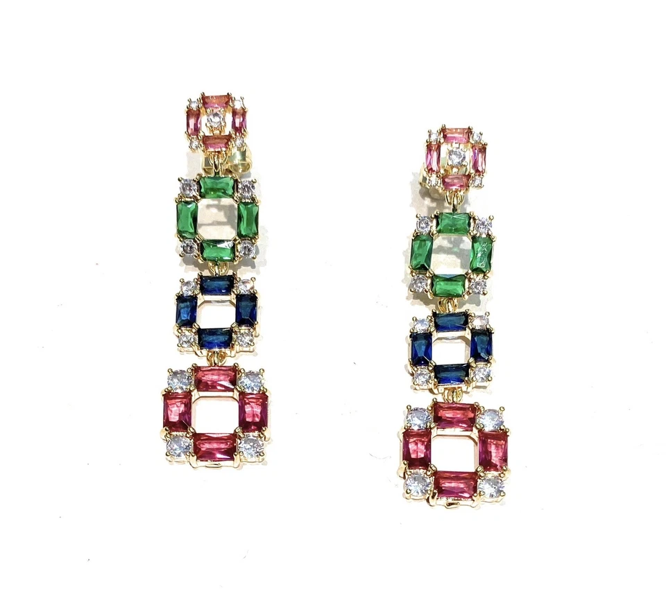 Orecchini Pendenti Donna Multicolore con Zirconi e Galvanica Oro – Eleganti 6 cm - Immagine 1 di 3
