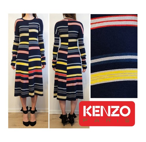 KENZO Paris abito in maglia di lana Kenzo vestito midi a righe S super vendita Kenzo
