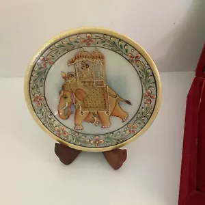 Piatto Elefante Decorativo Vintage 6 Pollici Splendido Multicolore Rifinito in Oro - Foto 1 di 7