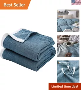 All-Season Vintage Blue 4-Layer Cotton Muslin Throw Blanket - Ultimate Comfort - Picture 1 of 10