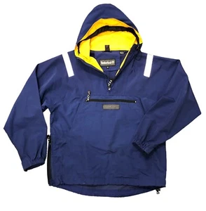 Vtg Timberland Windbreaker Light Rain Jacket Waterproof Blue Yellow sz M Hooded - Picture 1 of 10