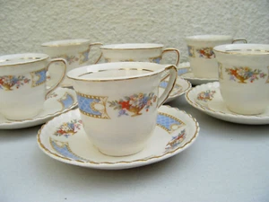 Vintage Antique Demitasse Espresso 6 Cups Saucers Floral Art Deco c1920s England - Picture 1 of 8