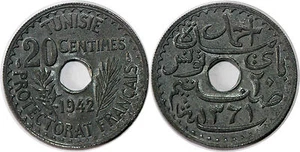 TUNISIE 20 CENTIMES 1942 KM#268 UNC!!! - Imagen 1 de 1