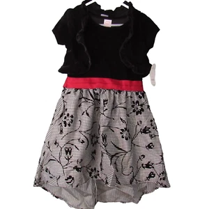Wonder Nation Formal Dress/Bolero Girls 7 Black Velour Red Bow Christmas Wedding - Picture 1 of 21