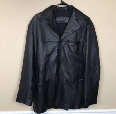 Abrigo Wilke Rodriguez Hombre Cuero Cordero Negro Multi Bolsillo Abotonable Talla M Foto 1 de 4