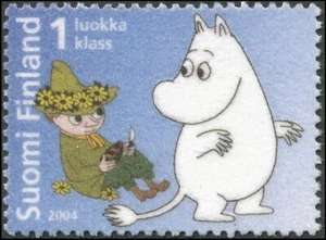 Moomin Troll and Snufkin World First Fuzzy Stamp Finland Mint MNH 2004 - Picture 1 of 1