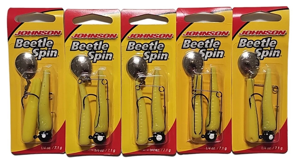 Fishing Lures JOHNSON BEETLE SPIN 1/4 oz Yellow Black Dot