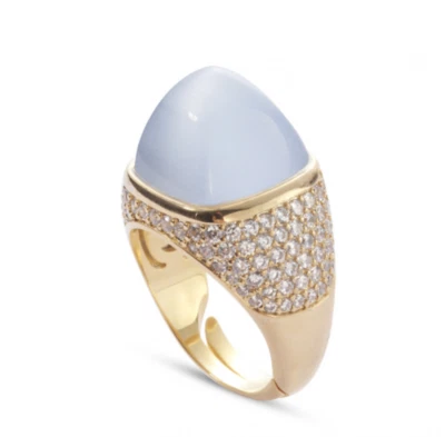 Anello Boccadamo Donna Bronzo Col. Argento Pave Zirconi Agata Azzurro _KAN002DF - Immagine 1 di 2