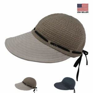 Round Cap Wide Brim Ribbon Golf Beach Spring Summer Sun Hat Adjustable Women - Picture 1 of 13