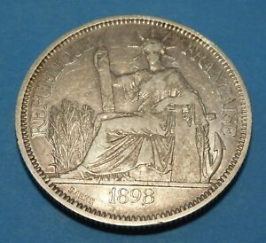 1898 A French Indo-China 1 Piastre World Silver Coin – Vietnam - .900 Silver 