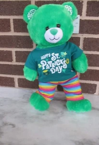 Build A Bear Saint Patrick's Day grüner Bär 16 Zoll Plüsch-T-Shirt - Regenbogen-Leggings - Bild 1 von 6