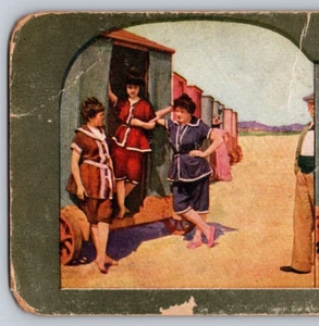 Stereoview 57.Sulla spiaggia al bagno 1902 T.W. Prendisole Ingersoll - Foto 1 di 3