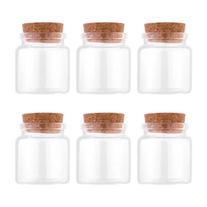 6 piezas botellas de vidrio pequeñas con tapón de corcho contenedor de almacenamiento transparente 50x47 mm - Imagen 1 de 5