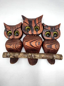 Vintage 3 Owls Branch Cryotomeria Wood Hooks Witco Wall Sculpture Art MCM Boho - Picture 1 of 11