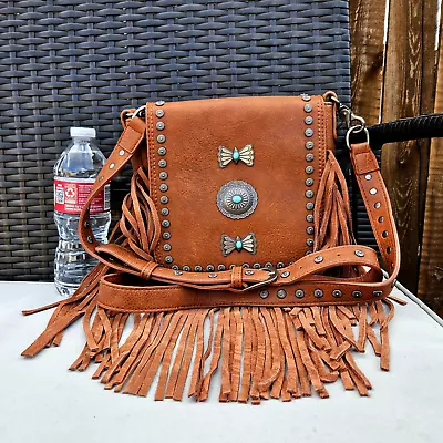 Montana West Fringe Leather Women Western Country Cowgril Crossbody Brown - Image 1 of 4