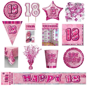 Glitz Pink 18th Birthday Party Tableware Decoration Plates Banners Candle Age 18 - Picture 1 of 13