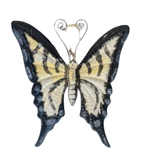 Hanging metal yellow butterfly garden yard patio decor, weathered, 16" diam. - Picture 1 of 13