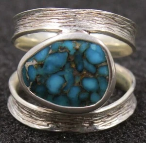 Vintage Southwest Sterlingsilber natürlicher Lander blauer Türkis Ring Gr. 7 [D3] - Bild 1 von 12