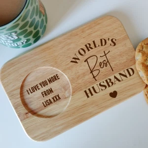 Personalisiertes Servierbrett mit Getränk & Keks der Weltbester Ehemann, Valentinstag - Bild 1 von 1