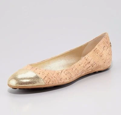 NIB Jimmy Choo WHIRL Gold Toe Cork Ballerina Flat Shoe Ballet Tan 36.5 - 6 US - Image 1 of 4