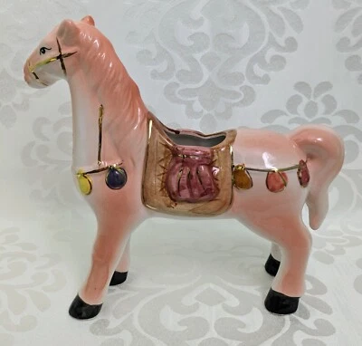 HAINAN MANDARIN Chinese Tang Dynasty Style Ceramic War Horse Figurine: Pink, 8" - Image 1 of 4