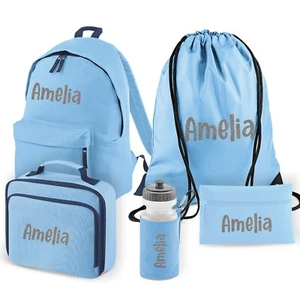 Personalisiertes 5-teiliges Rucksack Set in Himmelblau mit Namen für Kinder Schulanfang - Bild 1 von 9