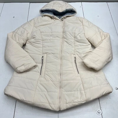 Abrigo de invierno acolchado tostado cremallera completa frontal con capucha forrado de lana para mujer talla grande Foto 1 de 4