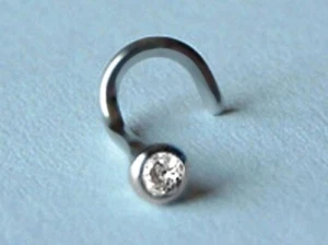 750 ECHT WEIßGOLD *** Diamant Brillant 0,03 ct. Nasenstecker Piercing gebogen - Picture 1 of 7
