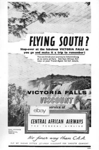 CAA CENTRAFRICAN AIRWAYS 1958 VICKERS VISCONTS TO VICTORIA FALLS, AFRICA AD - Foto 1 di 1