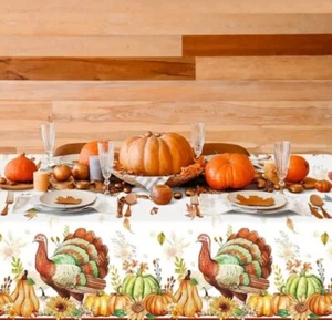 Funda de mesa festiva de pavo de acción de gracias: 54" x 108" duradera e impermeable - Imagen 1 de 4