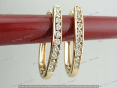 1.30 CT Round Moissanite Channel Set Hoop Earrings 14K Yellow Gold Plated Silver - Image 1 of 4
