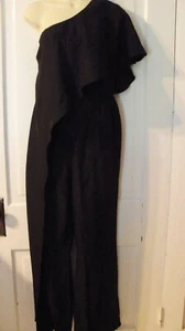 Talla 8 Venus Negro Asimétrico Una Manga Volantes Pantalones Mameluco Mono - Imagen 1 de 6
