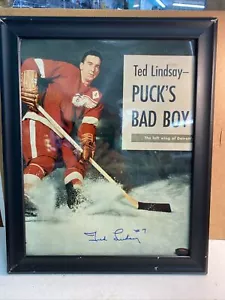 Ted Lindsay Signed 1950's Hockey PUCK’S BAD BOY Autographed Framed Picture 13x11 - Picture 1 of 5