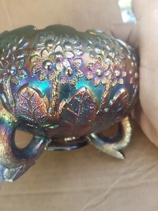 Fenton Flowers Rose Bowl Amethyst Iridescent Carnival Glass Footed Bowl VTG - Picture 1 of 4