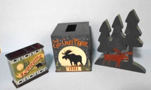 Rustic Moose/Bear Bathroom Set Tissue BoxHolder-Toothbrush Holder-3 Trees - Picture 1 of 6