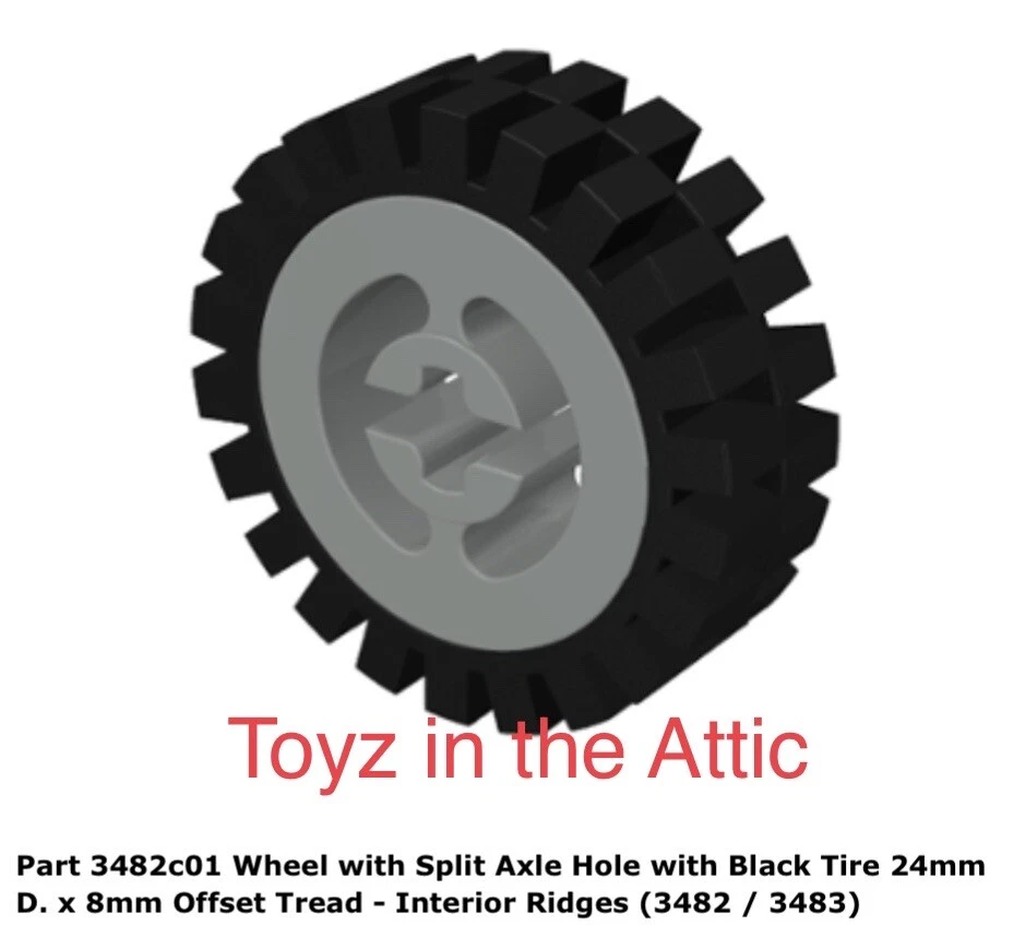 Lego 1x 3482c01 (3483 + 3482) Black Tire 24mm D. x 8mm Offset Tread ATV 6927 - Image 1 of 1
