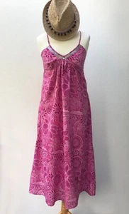 KUSHI Floral Indian Cotton Midi Dress - Pink/Silver - Size 12 - Picture 1 of 7