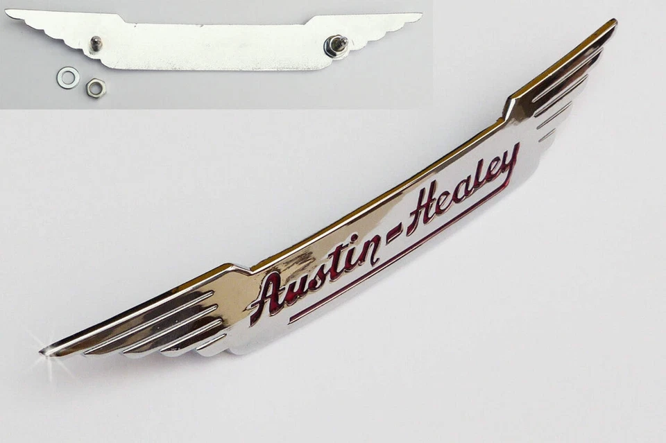 Insignia de capó Austin Healey, cromo con esmalte rojo relleno, BMC parte 14B1723 Foto 1 de 1