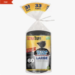 33 Gallon Black Trash Bags w/ Ties Kitchen Trash Bags BPA Free 60 COUNTS (1PACK) - Picture 1 of 3