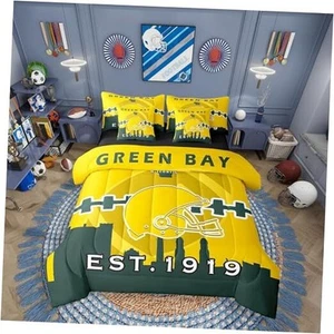 7 Pcs Comforter Set Size,American Football Bed in a Bag with Twin Teal Gold - Picture 1 of 7