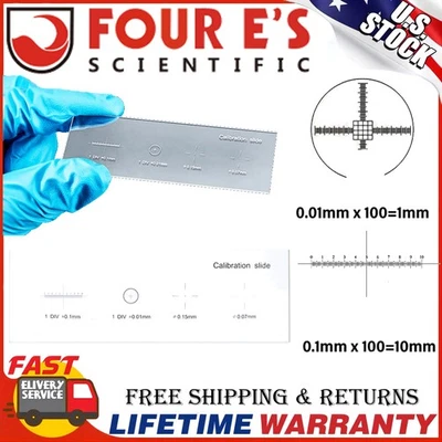 4E'S SCIENTIFIC 0.01mm Microscope Calibrating Ruler Reticle Calibration Slide Multifunctional US