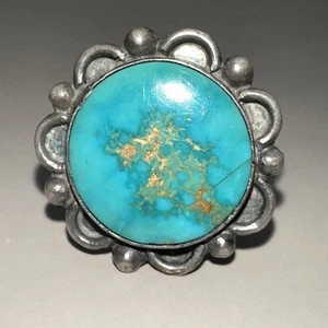Turquoise Set Flower Design Native American Sterling Ring Size 6.5 (5.5g) - Picture 1 of 9
