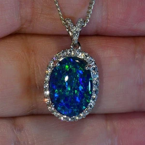 Solid Sterling Silver Stunning Genuine Australian Opal Triplet Pendant (173581) - Picture 1 of 4