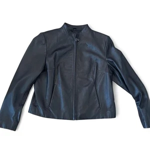 Siena Studio Black Lambskin Leather Jacket Zip Front Collarless Size Large - Picture 1 of 4