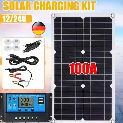 100A Solarpanel 12V Solar Ladegerät Autobatterie Erhaltungsladegerät für Caravan - Bild 1 von 4