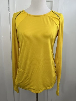 Athleta Woman’s Shirt Sz Medium Long Sleeve Yellow Reflective Zippered Pocket - Image 1 of 4