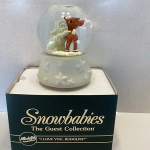 Dept 56 Snowbabies “I Love You Rudolph”Snow Globe Blinking Red Nosed Reindeer - Picture 1 of 10