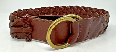 Vtg RALPH LAUREN Polo Belt SMALL Brown Leather Western Braided Double Ring Y2K - image 1 of 4