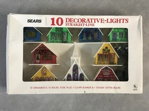 Vintage Sears Christmas Alpine Village 9 Piece Set with Box & Lights - Picture 1 of 5