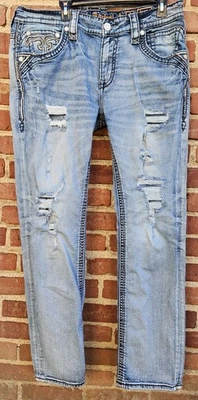 Pantalones de mezclilla Rock Revival para hombre 36x31 azul Fermin bolsillo con solapa recta Y2K motociclista Foto 1 de 4